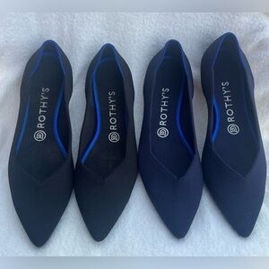 Set of 2 Rothy’s The Point Classic Black & Navy Ballet Flats Great Condition!